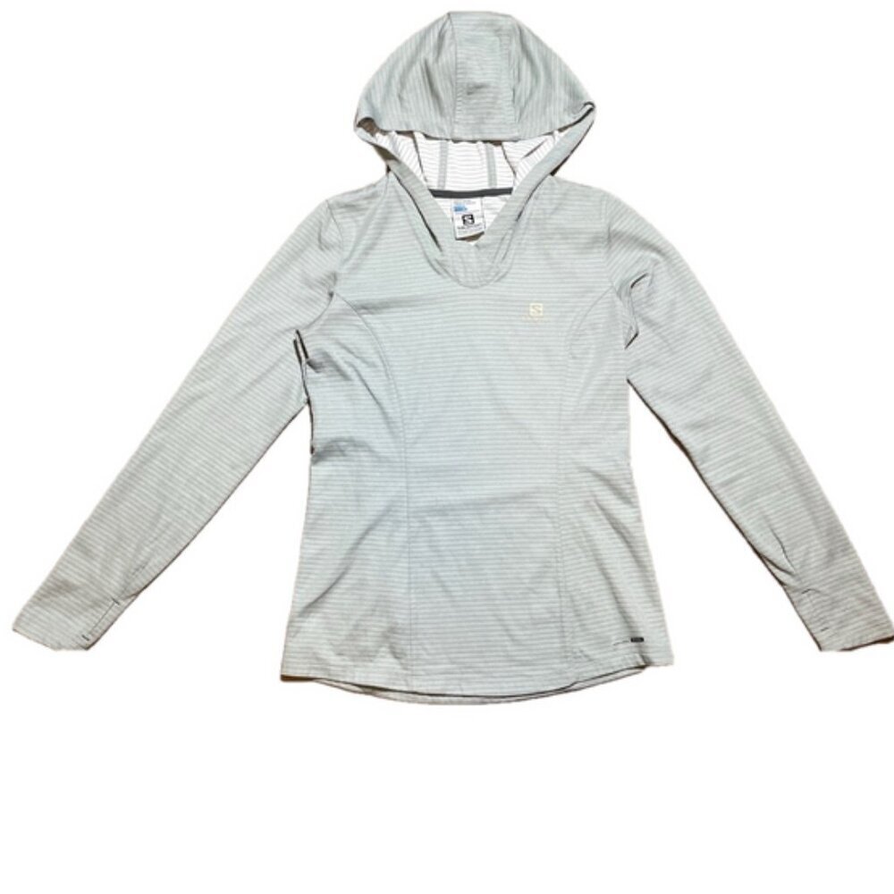 Salomon Athletic Hoodie Women XS Fitted Gray Silver Streetwear Workout Pullover